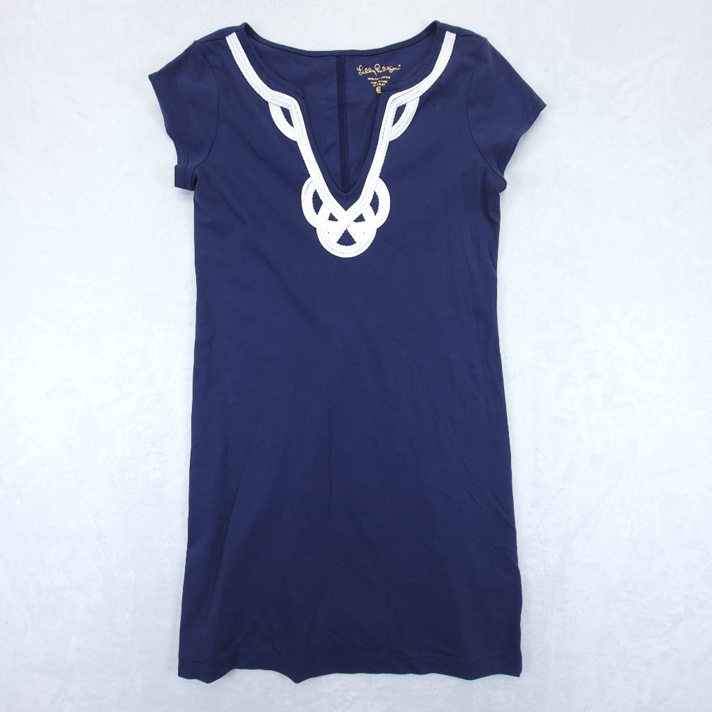 Lilly Pulitzer Women's Dress Size Small Navy Blue White Pima Cotton Stretch